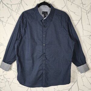 Robert Graham Navy Diamonds Cotton Stretch Contrast Flip Cuff Shirt
